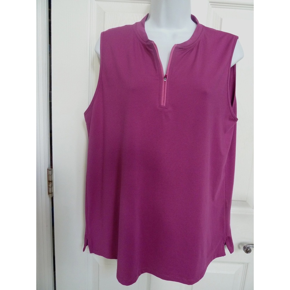 Lands' End Women Large 14/16 Performance 1/4 Zip Top Purple Striped Activewear